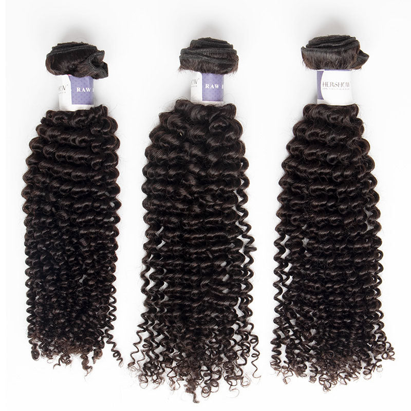 Tip-top quality Raw Kinky Curly 3 Bundles with 4x4 Closure（never hair loss）